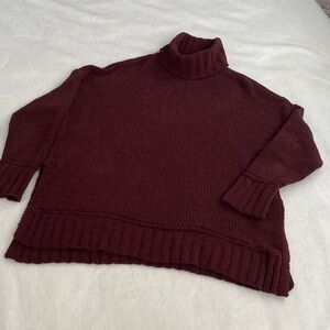 Aerie soft Cozy Deep Burgundy Oversized Turtleneck Sweater